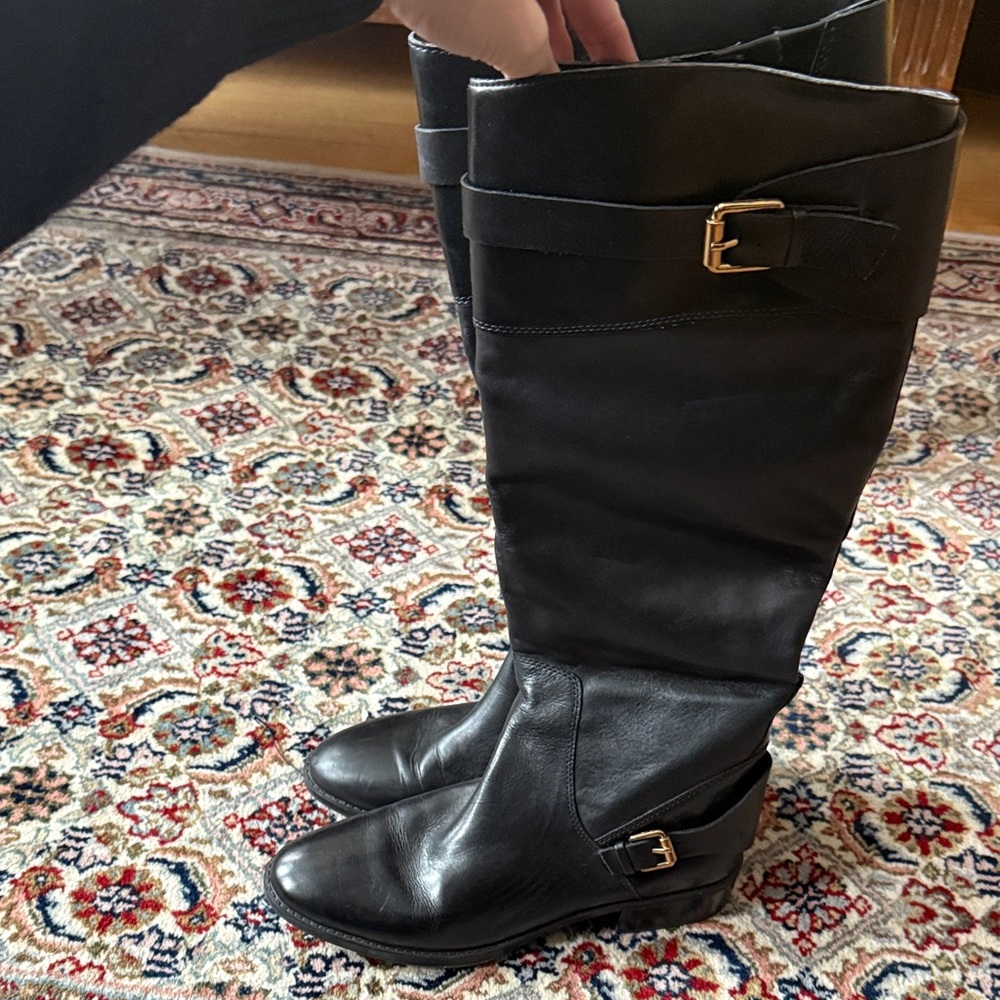 Sam Edelman “Portman” Black Leather Knee-High Boots